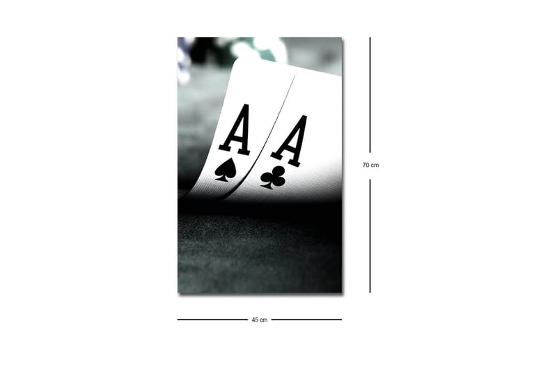 Lærredsbillede med LED-belysning - Spillekort med to esser i fokus - Sort / Hvid / Grøn - Boligtilbehør - Billeder & kunst - Billeder på lærred