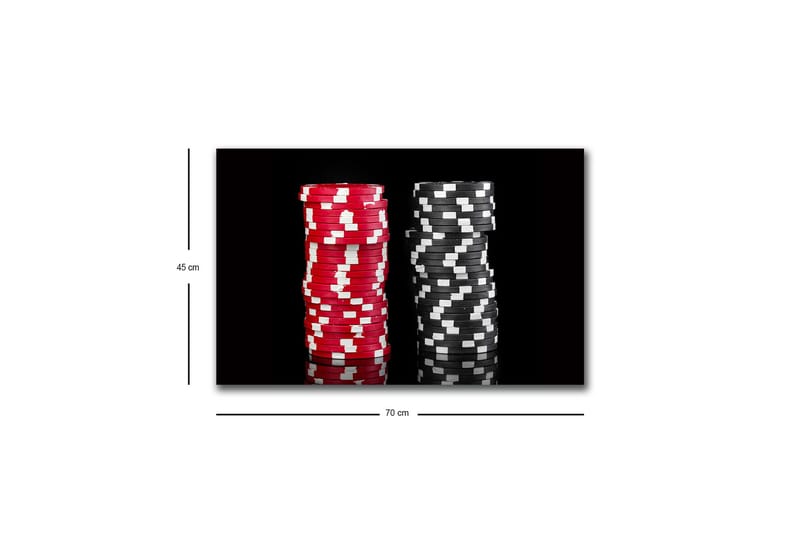 Lærredsbillede med LED-belysning - Stabler af pokerchips i rød og sort farve - Rød / Sort - Boligtilbehør - Billeder & kunst - Billeder på lærred