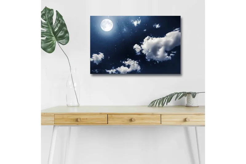 Lærredsbillede med LED-belysning - Statsligt lyserødt træ i en farverig eng - nan - Boligtilbehør - Billeder & kunst - Billeder på lærred