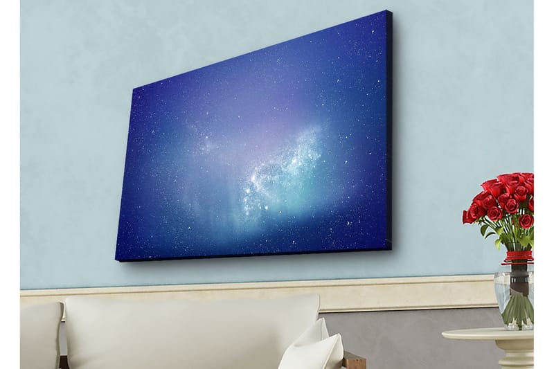 Lærredsbillede med LED-belysning - Stjerneklar galakse i dybblå og lilla, Dybblå / Lilla / Turkis