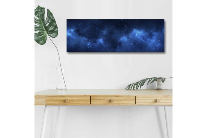 Lærredsbillede med LED-belysning - Stjerneklar nattehimmel med bløde skyformationer - Mørkeblå / Lyseblå / Sort - Boligtilbehør - Billeder & kunst - Billeder på lærred