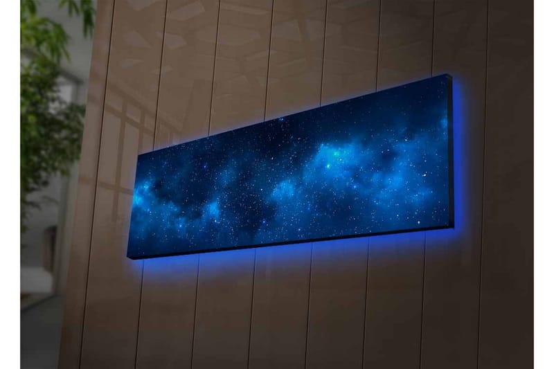 Lærredsbillede med LED-belysning - Stjerneklar nattehimmel med bløde skyformationer - Mørkeblå / Lyseblå / Sort - Boligtilbehør - Billeder & kunst - Billeder på lærred