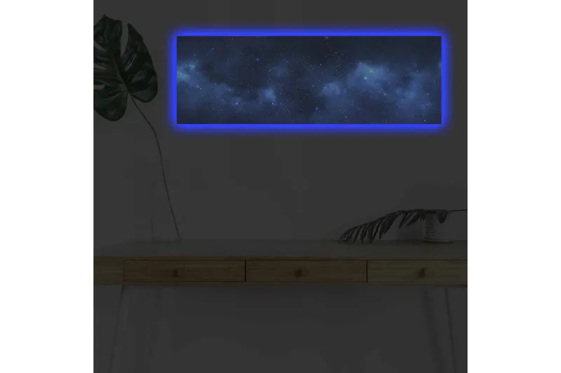 Lærredsbillede med LED-belysning - Stjerneklar nattehimmel med bløde skyformationer, Mørkeblå / Lyseblå / Sort