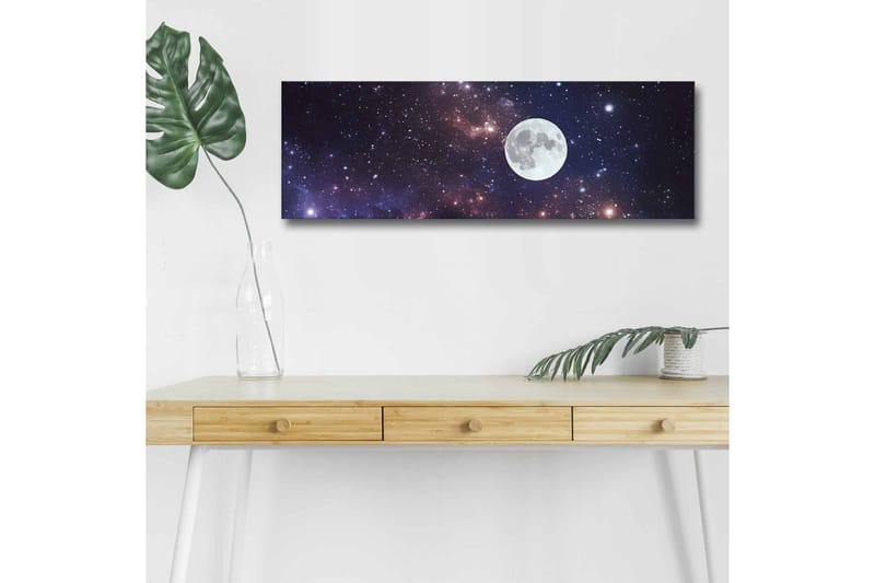 Lærredsbillede med LED-belysning - Stjerneklar nattehimmel med en stor måne - Mørkeblå / Lilla / Hvid - Boligtilbehør - Billeder & kunst - Billeder på lærred