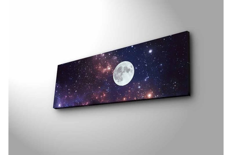 Lærredsbillede med LED-belysning - Stjerneklar nattehimmel med en stor måne - Mørkeblå / Lilla / Hvid - Boligtilbehør - Billeder & kunst - Billeder på lærred