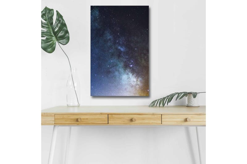 Lærredsbillede med LED-belysning - Stjerneklar nattehimmel med galakser og stjerner - Mørkeblå / Sort / Lyseblå - Boligtilbehør - Billeder & kunst - Billeder på lærred