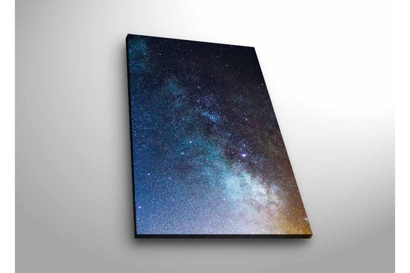 Lærredsbillede med LED-belysning - Stjerneklar nattehimmel med galakser og stjerner, Mørkeblå / Sort / Lyseblå