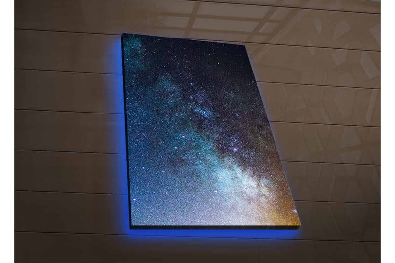 Lærredsbillede med LED-belysning - Stjerneklar nattehimmel med galakser og stjerner - Mørkeblå / Sort / Lyseblå - Boligtilbehør - Billeder & kunst - Billeder på lærred