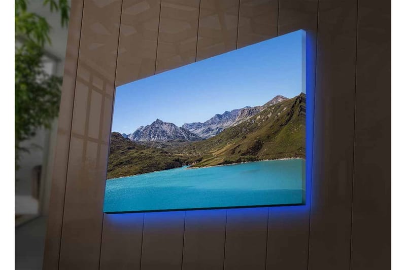 Lærredsbillede med LED-belysning - Storslået bjerglandskab med en klar, turkis sø - Turkis / Grøn / Blå - Boligtilbehør - Billeder & kunst - Billeder på lærred