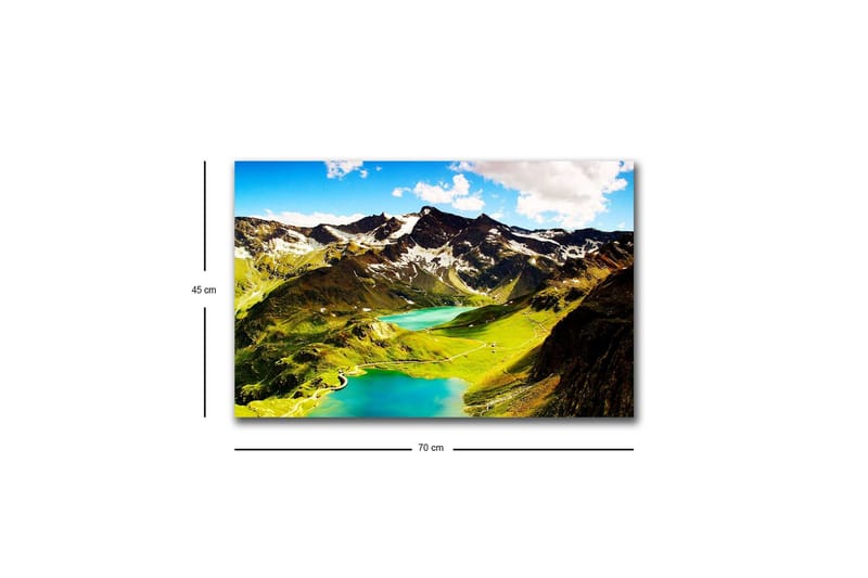 Lærredsbillede med LED-belysning - Storslået bjerglandskab med glitrende søer og grønne enge - Grøn / Blå / Hvid - Boligtilbehør - Billeder & kunst - Billeder på lærred