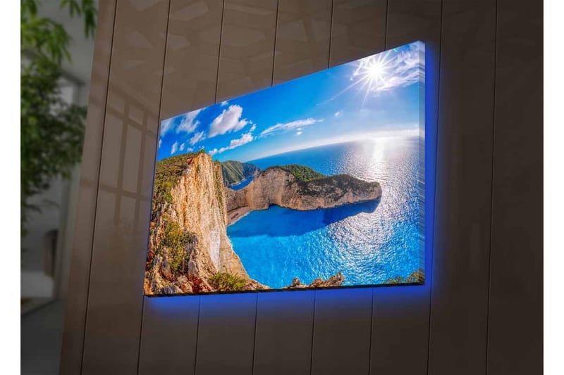 Lærredsbillede med LED-belysning - Storslået kystlandskab med klipper og turkisblåt hav - Turkis / Beige / Grøn - Boligtilbehør - Billeder & kunst - Billeder på lærred