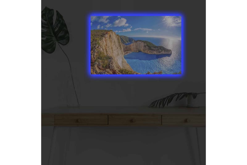 Lærredsbillede med LED-belysning - Storslået kystlandskab med klipper og turkisblåt hav - Turkis / Beige / Grøn - Boligtilbehør - Billeder & kunst - Billeder på lærred