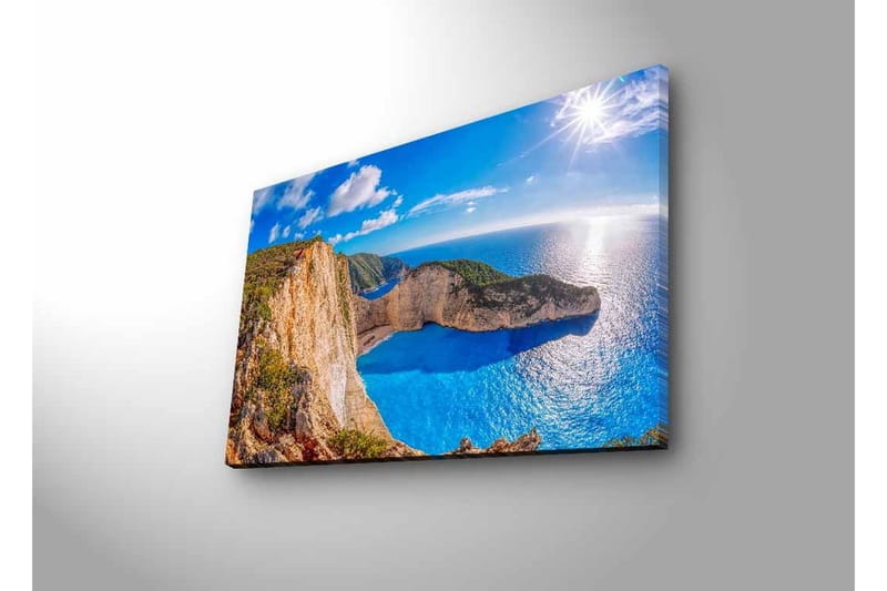 Lærredsbillede med LED-belysning - Storslået kystlandskab med klipper og turkisblåt hav - Turkis / Beige / Grøn - Boligtilbehør - Billeder & kunst - Billeder på lærred