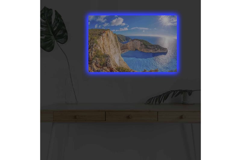 Lærredsbillede med LED-belysning - Storslået kystlandskab med klipper og turkisblåt hav - Turkis / Beige / Grøn - Boligtilbehør - Billeder & kunst - Billeder på lærred