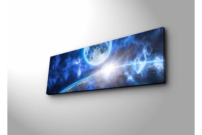 Lærredsbillede med LED-belysning - Storslået rumscene med en planet og en måne - Mørkeblå / Lyseblå / Hvid - Boligtilbehør - Billeder & kunst - Billeder på lærred