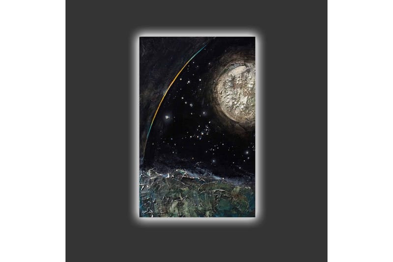 Lærredsbillede med LED-belysning - Storslået rumscene med en planet og stjerner - Mørkeblå / Grøn / Hvid - Boligtilbehør - Billeder & kunst - Billeder på lærred