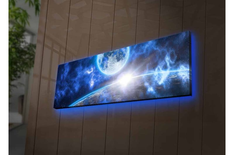 Lærredsbillede med LED-belysning - Storslået rumscene med en planet og en måne - Mørkeblå / Lyseblå / Hvid - Boligtilbehør - Billeder & kunst - Billeder på lærred