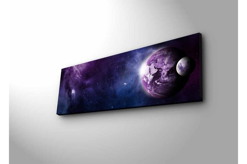 Lærredsbillede med LED-belysning - Storslået rumscene med planeter og stjerner - Lilla / Mørkeblå / Hvid - Boligtilbehør - Billeder & kunst - Billeder på lærred