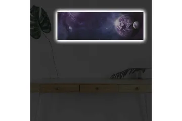 Lærredsbillede med LED-belysning - Storslået rumscene med planeter og stjerner - Lilla / Mørkeblå / Hvid - Boligtilbehør - Billeder & kunst - Billeder på lærred