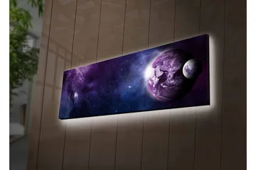 Lærredsbillede med LED-belysning - Storslået rumscene med planeter og stjerner - Lilla / Mørkeblå / Hvid - Boligtilbehør - Billeder & kunst - Billeder på lærred