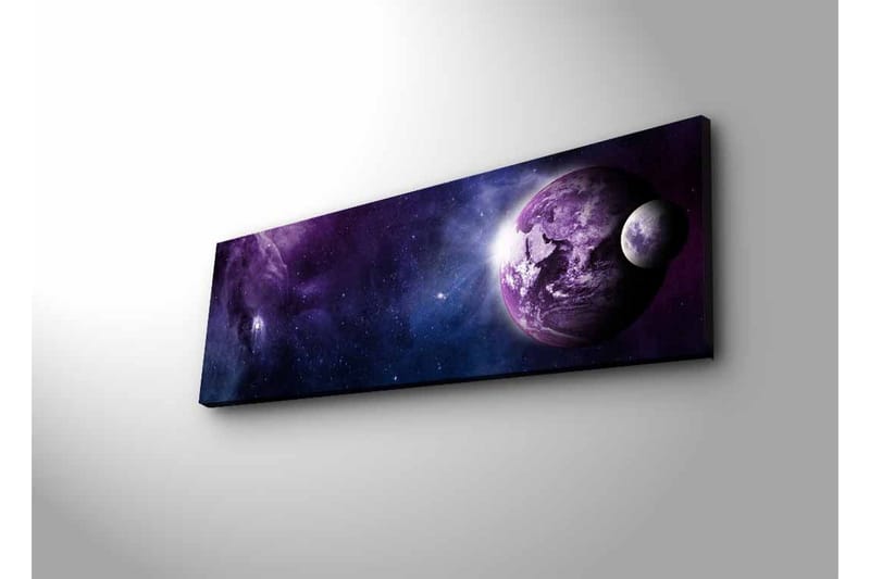 Lærredsbillede med LED-belysning - Storslået rumscene med planeter og stjerner - Lilla / Mørkeblå / Hvid - Boligtilbehør - Billeder & kunst - Billeder på lærred