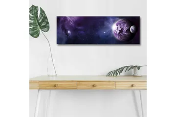 Lærredsbillede med LED-belysning - Storslået rumscene med planeter og stjerner - Lilla / Mørkeblå / Hvid - Boligtilbehør - Billeder & kunst - Billeder på lærred