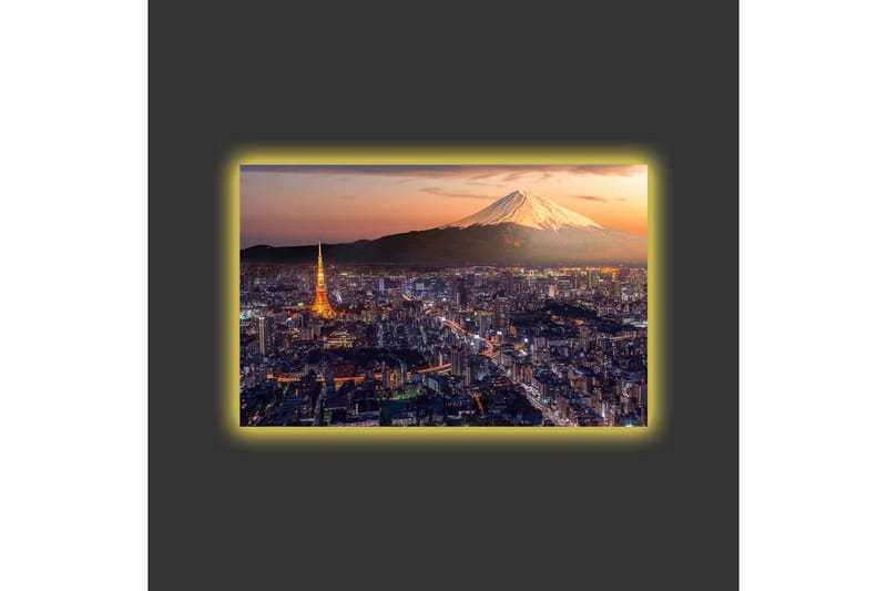 Lærredsbillede med LED-belysning - Storslået udsigt over Tokyo med Fuji-bjerget i baggrunden ved solnedgang - Blå / Orange / Hvid - Boligtilbehør - Billeder & kunst - Billeder på lærred