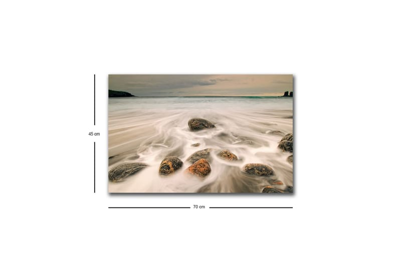 Lærredsbillede med LED-belysning - Strandscene med blide bølger, der omslutter klipper - Grå / Beige / Sort - Boligtilbehør - Billeder & kunst - Billeder på lærred