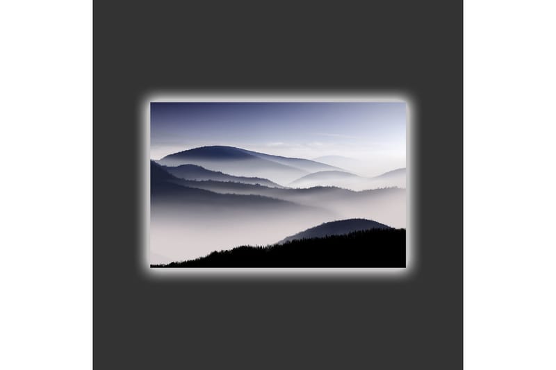 Lærredsbillede med LED-belysning - Tåge over bjergkæder i gråtoner - Mørkegrå / Lysegrå / Sort - Boligtilbehør - Billeder & kunst - Billeder på lærred