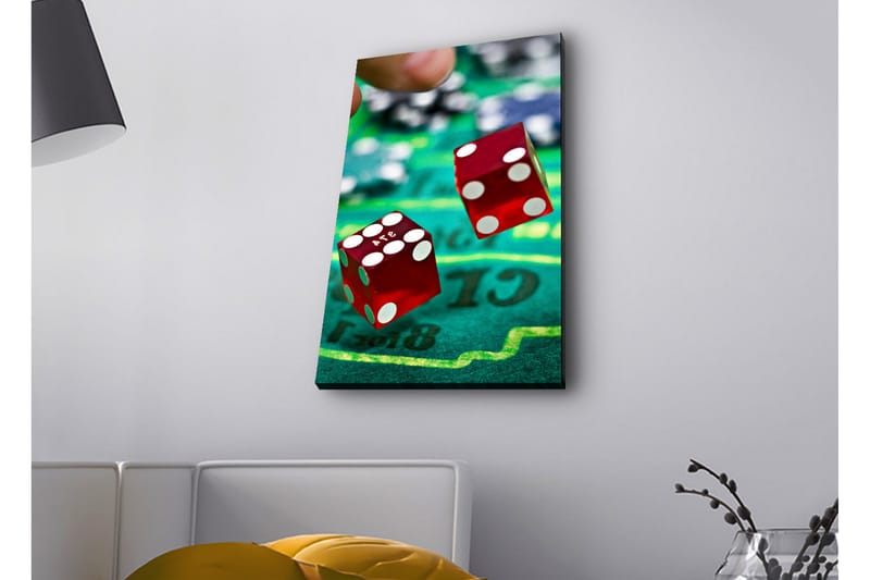 Lærredsbillede med LED-belysning - Terninger kastet på en grøn spillebane - Rød / Grøn / Sort - Boligtilbehør - Billeder & kunst - Billeder på lærred