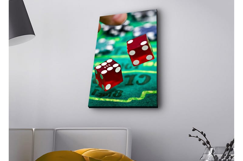 Lærredsbillede med LED-belysning - Terninger kastet på en grøn spillebane - Rød / Grøn / Sort - Boligtilbehør - Billeder & kunst - Billeder på lærred