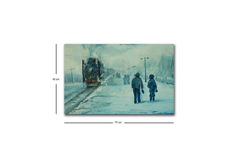 Lærredsbillede med LED-belysning - To personer går i sneen under en tåget himmel - Blå / Hvid / Grå - Boligtilbehør - Billeder & kunst - Billeder på lærred