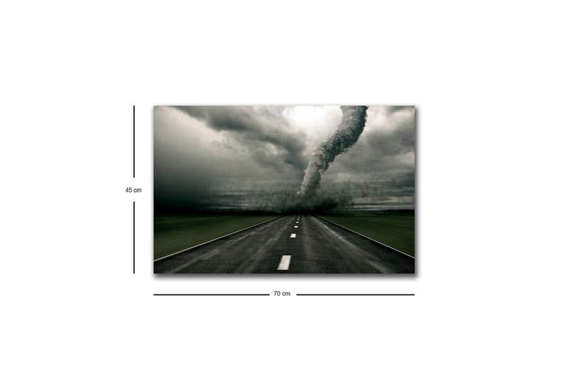 Lærredsbillede med LED-belysning - Tornado fejer hen over en øde vej - Grå / Sort / Grøn - Boligtilbehør - Billeder & kunst - Billeder på lærred