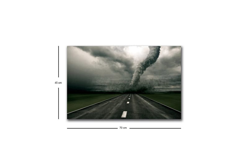 Lærredsbillede med LED-belysning - Tornado fejer hen over en øde vej - Grå / Sort / Grøn - Boligtilbehør - Billeder & kunst - Billeder på lærred