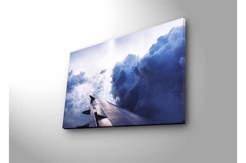 Lærredsbillede med LED-belysning - Udsigt fra en flyvinge mod dramatiske skyformationer - Mørkeblå / Lysegrå / Hvid - Boligtilbehør - Billeder & kunst - Billeder på lærred