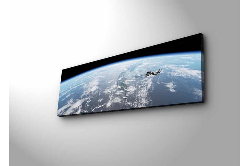 Lærredsbillede med LED-belysning - Udsigt over Jorden fra rummet med den internationale rumstation i fokus - Blå / Hvid / Sort - Boligtilbehør - Billeder & kunst - Billeder på lærred