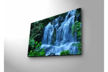 Lærredsbillede med LED-belysning - Vandfald omgivet af frodig grøn natur - Grøn / Blå / Hvid - Boligtilbehør - Billeder & kunst - Billeder på lærred