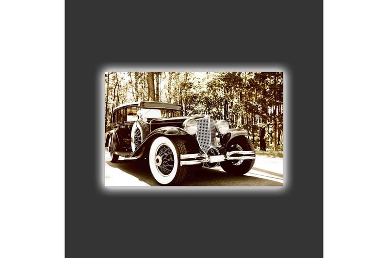 Lærredsbillede med LED-belysning - Veteranbil i naturskønne omgivelser - Sort / Hvid / Grå - Boligtilbehør - Billeder & kunst - Billeder på lærred