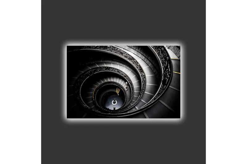 Lærredsbillede med LED-belysning - Vindeltrappe med elegante detaljer - Sort / Grå / Gul - Boligtilbehør - Billeder & kunst - Billeder på lærred