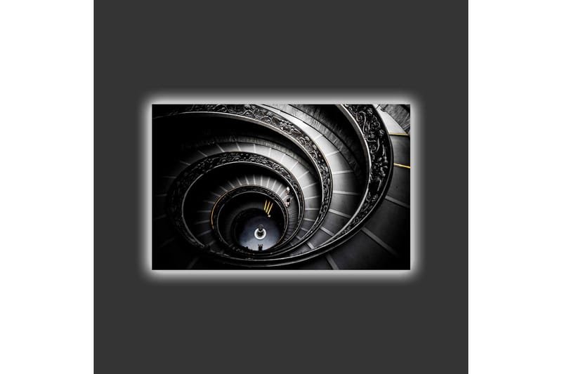 Lærredsbillede med LED-belysning - Vindeltrappe med elegante detaljer - Sort / Grå / Gul - Boligtilbehør - Billeder & kunst - Billeder på lærred