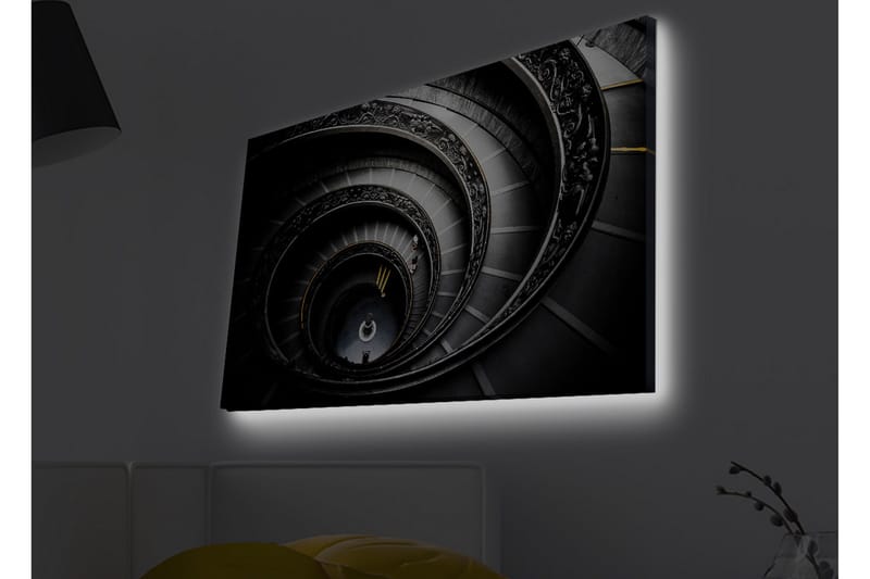 Lærredsbillede med LED-belysning - Vindeltrappe med elegante detaljer - Sort / Grå / Gul - Boligtilbehør - Billeder & kunst - Billeder på lærred