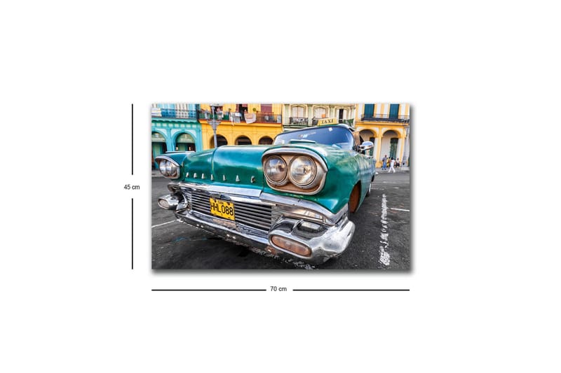 Lærredsbillede med LED-belysning - Vintagebil i retrostil med et grønt skær - Grøn / Sølv / Sort - Boligtilbehør - Billeder & kunst - Billeder på lærred