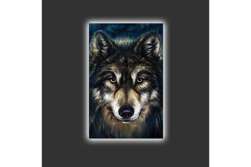 Lærredsbillede med LED-belysning - Portræt af en ulv med intense øjne - Mørkebrun / Beige / Sort - Boligtilbehør - Billeder & kunst - Billeder på lærred