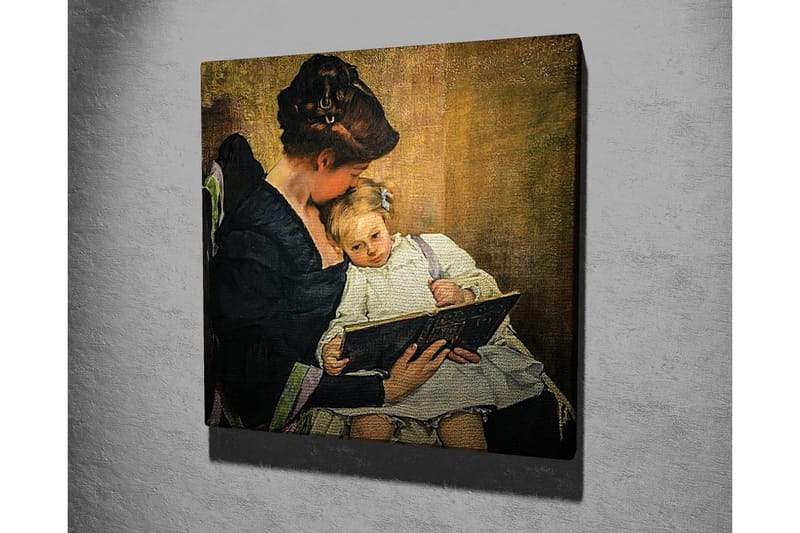 Lærredsbillede - Mor læser for sit barn - Mørkeblå / Beige / Hvid - Boligtilbehør - Billeder & kunst - Billeder på lærred