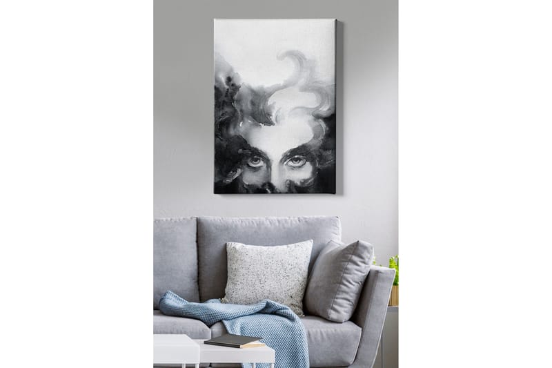 Lærredsbillede - Mystisk ansigt med intense øjne i en tåget komposition - Sort / Grå / Hvid - Boligtilbehør - Billeder & kunst - Billeder på lærred