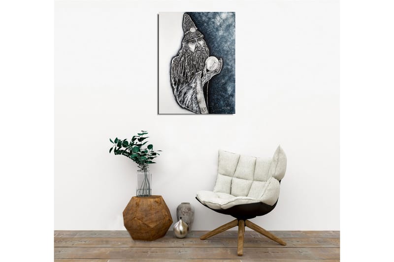 Lærredsbillede - Mystisk figur med langt skæg og krystalkugle - Mørkeblå / Sort / Hvid - Boligtilbehør - Billeder & kunst - Billeder på lærred