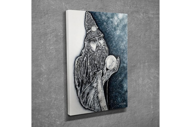 Lærredsbillede - Mystisk figur med langt skæg og krystalkugle - Mørkeblå / Sort / Hvid - Boligtilbehør - Billeder & kunst - Billeder på lærred