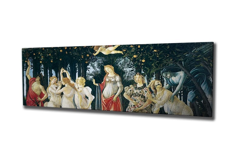 Lærredsbillede - Mytologisk scene med kvindelige figurer i en frugtplantage, Grøn / Hudfarve / Rød