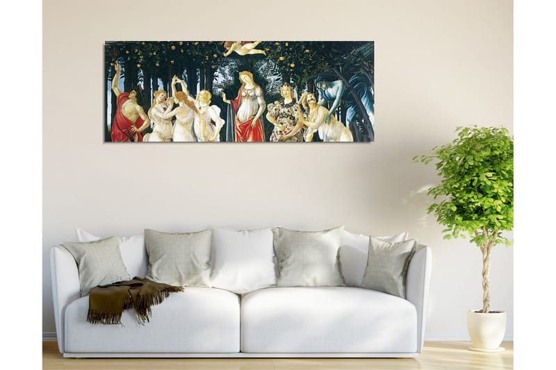 Lærredsbillede - Mytologisk scene med kvindelige figurer i en frugtplantage - Grøn / Hudfarve / Rød - Boligtilbehør - Billeder & kunst - Billeder på lærred