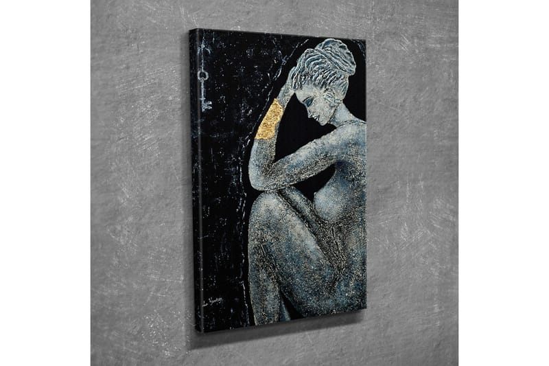 Lærredsbillede - Nøgen kvinde i en eftertænksom positur med en gylden detalje på armen - Sort / Grå / Guld - Boligtilbehør - Billeder & kunst - Billeder på lærred